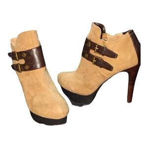 Guess Stylish Tan and Brown High Heel Ankle Boots